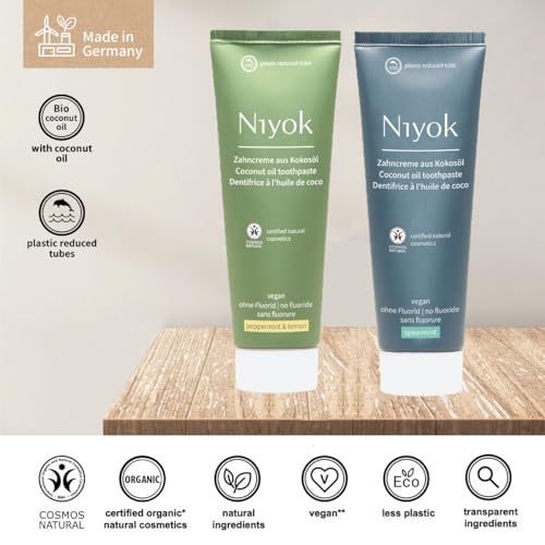 Natural Cosmetics Fluoride Free Natural Coconut Oil Toothpaste, Peppermint Lemon 75 ml and Spearmint 75 ml, 4-Pack