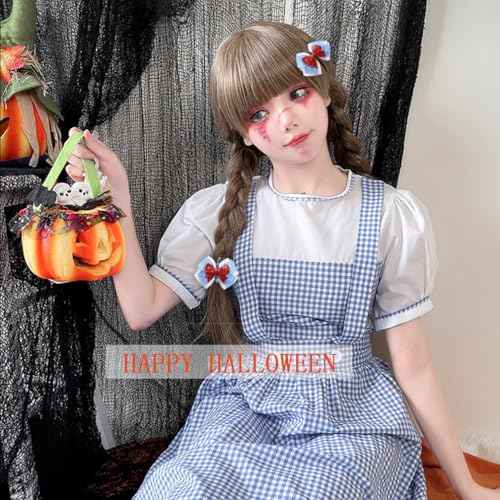 Blue White Gingham Hair Bow Clips, 3.5 Inch Checker Pigtail Bows Wizard Halloween Christmas Mother's Da Costume Accessories 4PCS