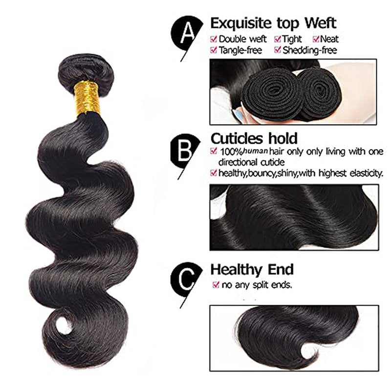26 28 30 Inch Bundles Human Hair Color 1B Body Wave Bundles Mixed Length Peruvian Virgin Black Body Wave Bundle Hair Weave
