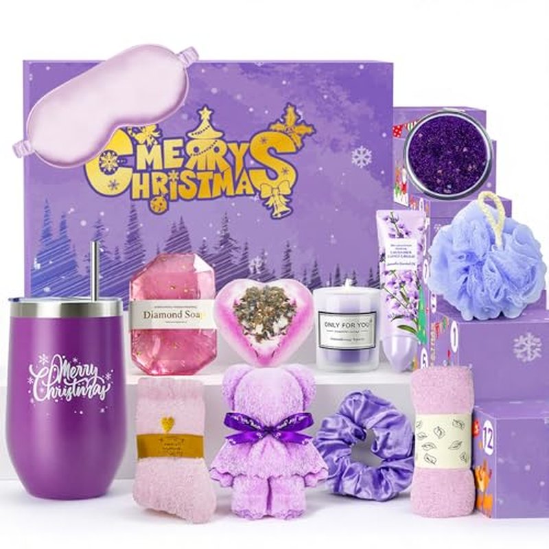 Christmas Gifts for Women 2025 -12 Days of Christmas Advent Calendar for Mom, Wife, Girlfriend, Sister, Her - Lavender Spa Gifts Basket Set Includes Coffee Mugs, Scented Candle, Soap, sock, Eye mask