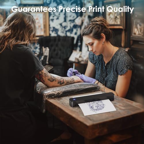 Wireless Tattoo Stencil Printer ? Bluetooth Thermal Tattoo Printer Machine with 10 Transfer Papers, Portable Tattoo Kit for Artists, Compatible with Smartphone & PC, Black
