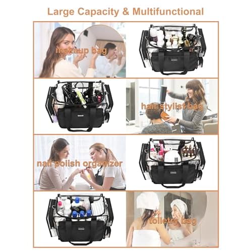 Relavel Clear Makeup Bag Extra Large Makeup Artist Kit Set, Cosmetic Storage Organizer Hair Stylist Traveling Bag, Transparent Tote Duffle Beach Toiletry Bag with Adjustable Dividers & Shoulder Strap