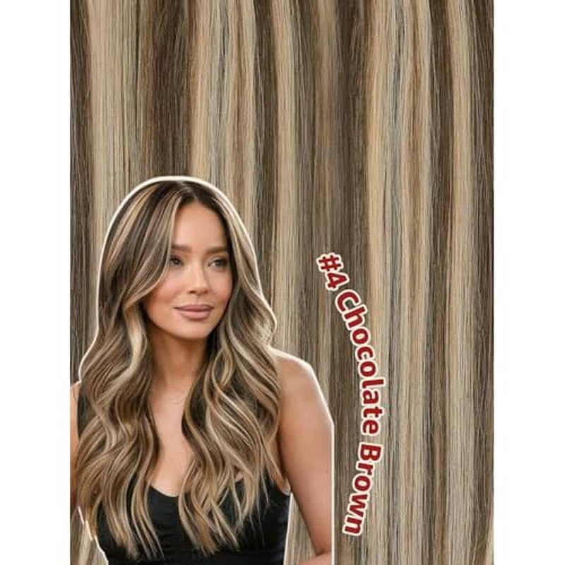 Clip in Hair Extensions Real Human Hair, 18 Inch 120g, Chocolate Brown To Dark Blonde Piano Color, Natural Straight Clip On Hair extensions 6pcs Per Set with 18 Clips Double drawn(#4P27,18'')