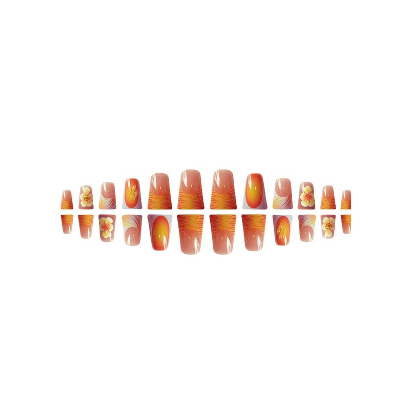 24 Pcs Handmade Press on Nails Duck Medium Fake Nails with 3D Flower Design French Tip False Nails Fall Duck Nails Press ons Artificial Full Cover Glue on Nail Holiday Stick on Nail for Women