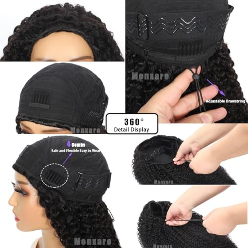16 Inch Curly Half Wig Human Hair 220% Density Water Wave Half Wig 3 In 1 Seamless Flip Over with Drawstring Invisible Hairline Beginner Friendly Wear and Go Glueless Wigs Headband Wig for Women