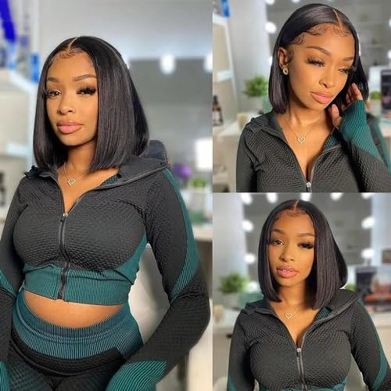 5X5 SKINLIKE Real HD Human Hair Short Bob Wigs Pre Plukced 0.10mm Ultra-thin Invisible Swiss HD Lace Closure Straight Bob Wigs Single Knot Undetectable Melted Lace Closure Wigs 150% Density 8"