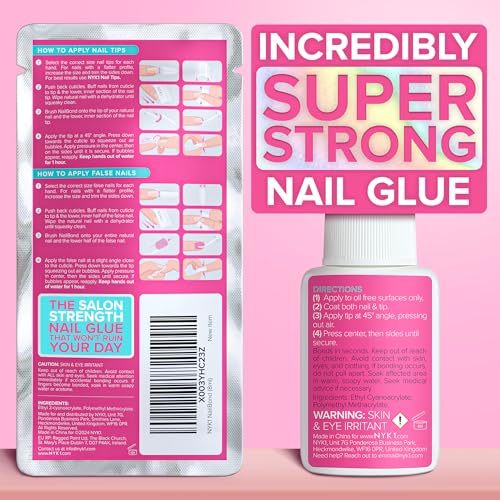 Super Strong Nail Glue for Press On Nails, Nail Tips & Acrylic Fake Nails (8ml) NYK1 NailBond Brush On Glue for Press Ons, Tips & Acrylics - Long Lasting, Maximum Strength, Mess-Free Application