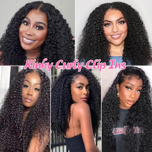 Kinky Curly Clip in Hair Extensions for Women 3C 4A Kinky Curly Clip ins 8pcs 120g/set 10A Brazilian Virgin Human Hair Curly Hair Extensions Natural Black 18 Inch