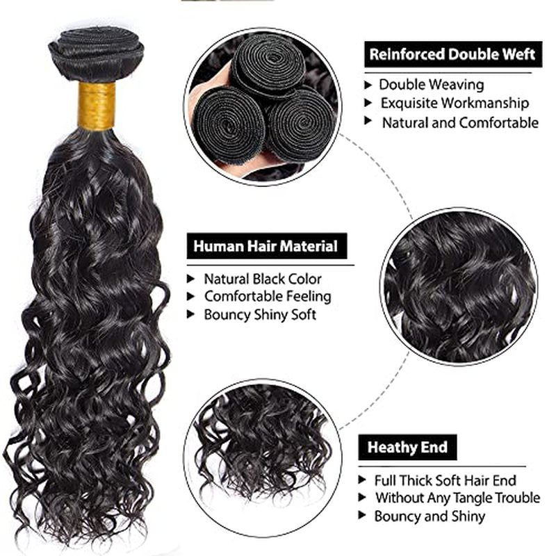 Human Hair Bundles Water Wave Bundles 34 34 34 Inch #1B Natural Color Water Wave Human Hair Extensions Double Weft Unprocessed Brazilian Virgin Hair 3 Bundle 50 Grams Per Bundle