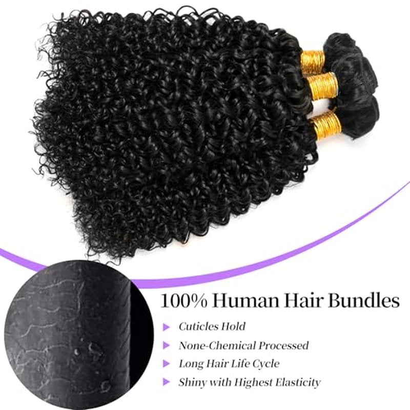 Curly Bundles Human Hair Kinky Curly Human Hair Bundles 100% Unprocessed Brazilian Virgin Hair Quick Weave Curly Hair Bundles for Women Double Weft Natural Black 18 18 18 Inch