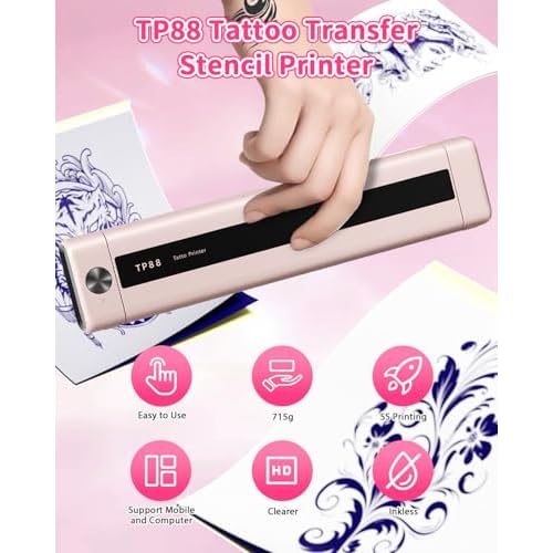 Zodzi Tattoo Stencil Printer, Stencil Printer for Tattooing with 10PCS Paper, Thermal Tattoo Printers Machine with Bluetooth, Tattooing Transfer Printers Compatible with Smartphone Tablet PC