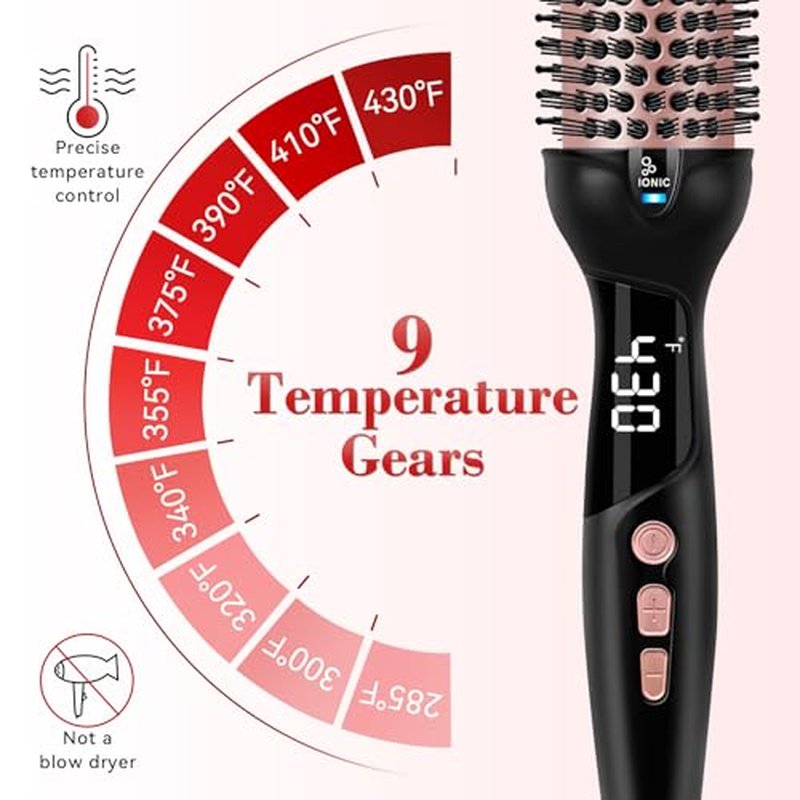 Ufree Ionic Thermal Brush, 1.5 Inch Heated Round Brush for Blowout, 30s Fast Heating Curling Brushes with 9 Temp Settings, Dual Voltage Travel Hair Styling Tool, Not Blow Dryer