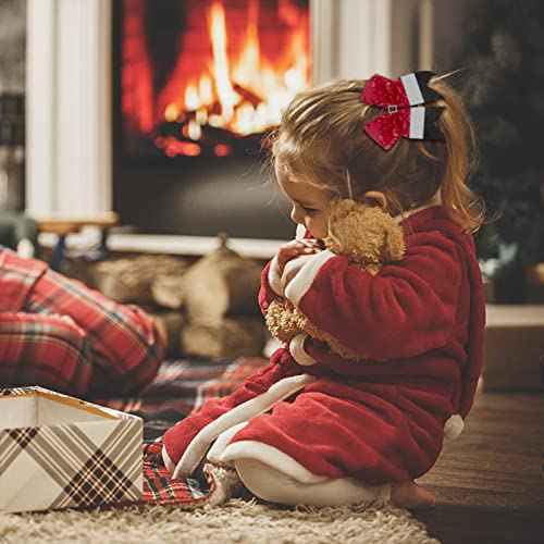 4pcs Christmas Large Cheer Hair Bows,7Inch Xmas Boutique Cheerleader Bows Accessories with Shiny Squares Hair Bows Elastic for Women Kids Toddlers Teens(Red, white and black)