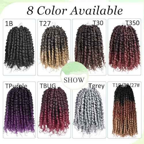 8 Inch Passion Twist Crochet Hair for Black Women 8 Packs Pre-twisted Passion Twists Crochet Braids Hair Pre-looped Bohemian Twists Synthetic Braiding Hair Extensions (12Strands/pack;TGrey#)