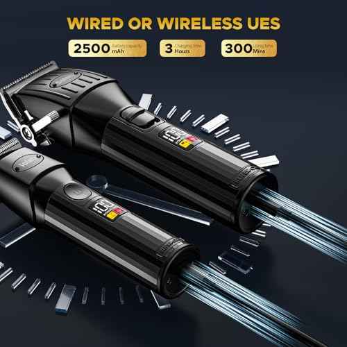 Professional Hair Clippers for Men Cordless Trimmers Kit with LED Display Electric Beard Trimmer for Kid Cordless Beards Trimmer Haircut Grooming Kit Gift for Men Women Barber Kids (Black)