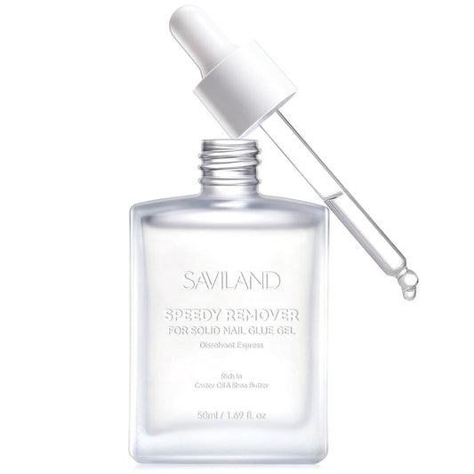 SAVILAND Nail Glue Remover for Press on Nails: 50 ML Solid Gel Glue Remover for Nail Tips, Quick Gentle Removal with Castor Oil VE, Non-Drying Odor-Free Non-Acetone Glue Remover Not for Gel Polish