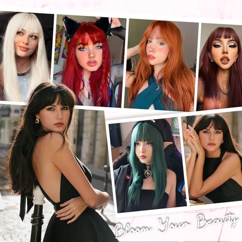 Blonde Wig With Bangs For Women Long Straight Blonde wig Heat Resistant Synthetic Wig for Girls Daily Use Party Halloween Cosplay Wig 24inch