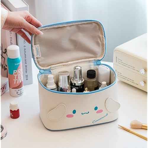 Cinnamoroll PU Cosmetic Bag Makeup Pouch Travel Portable Vanity Case Organizer with Handle - White
