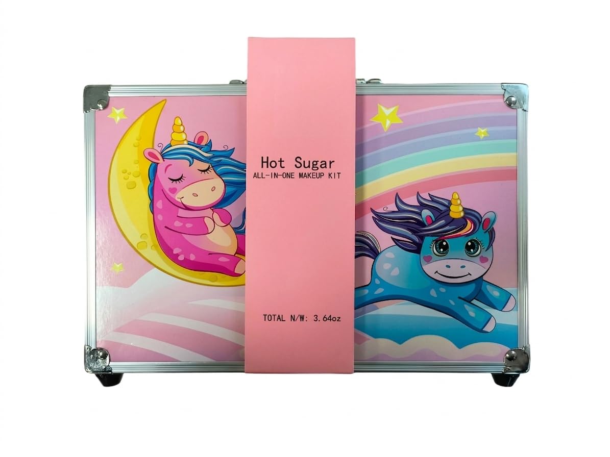 Hot Sugar Makeup Kit for Girls With Unicorn Aluminum Cosmetic Box including eyeshadow lipstick blush brush for Birthday Christmas