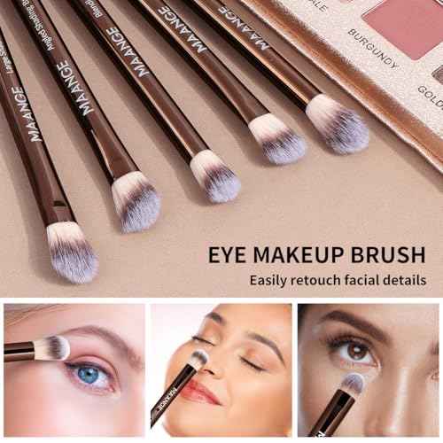 MAANGE 20 PCS Makeup Brush Set with Bag, Double-ended Kabuki Brush Foundation Contour Brush for Liquid Powder Concealer Eye Shadows Cream Cosmetics Blending Blush Face Makeup Tools with Case (Coffee)