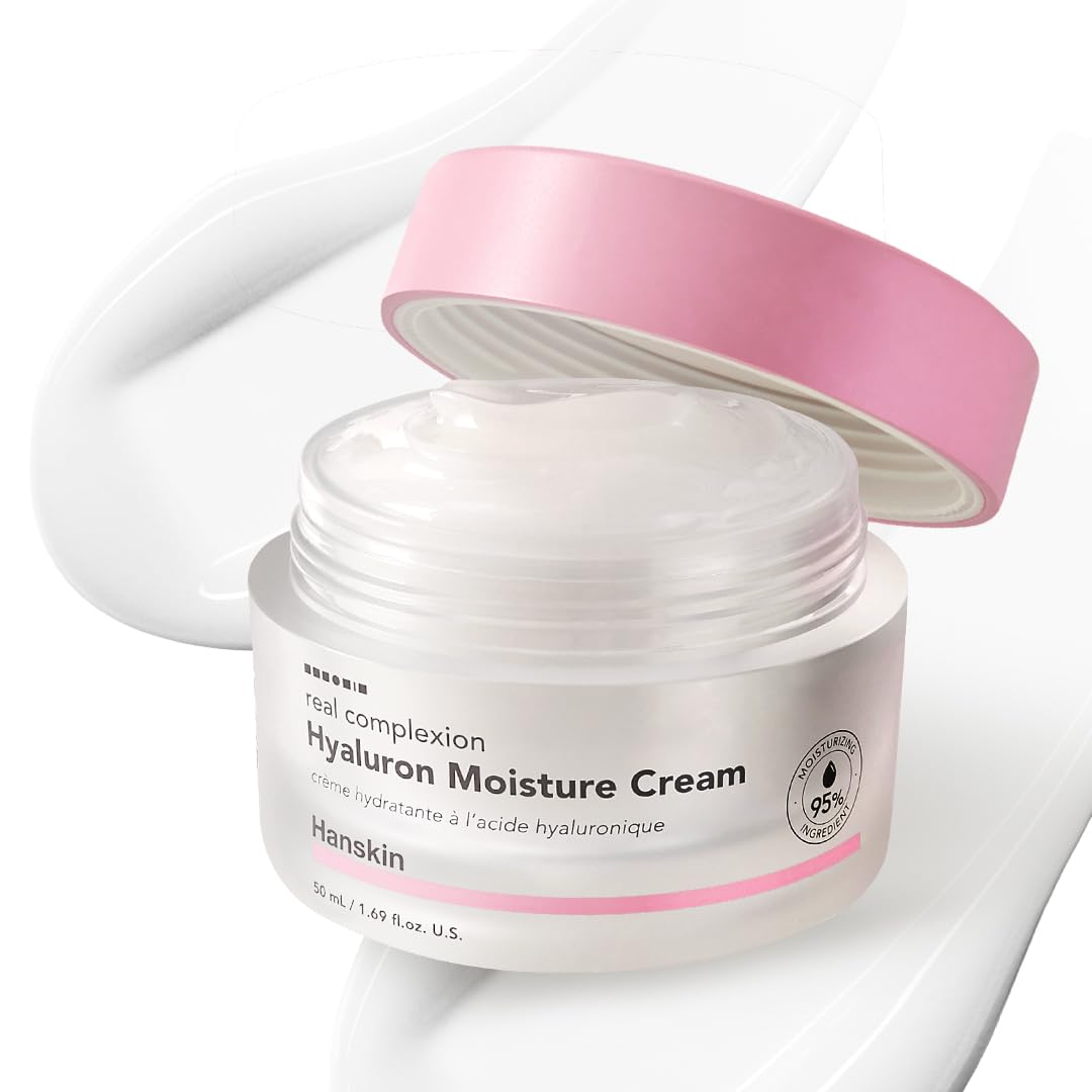 Hanskin Real Complexion Hyaluronic Moisture Cream,Hyaluronic Acid Moisturizer with Niacinamide Vitamin E Moisturizing Lotion for Sensitive and Dry Skin Korean Skincare 1.69 fl.oz.