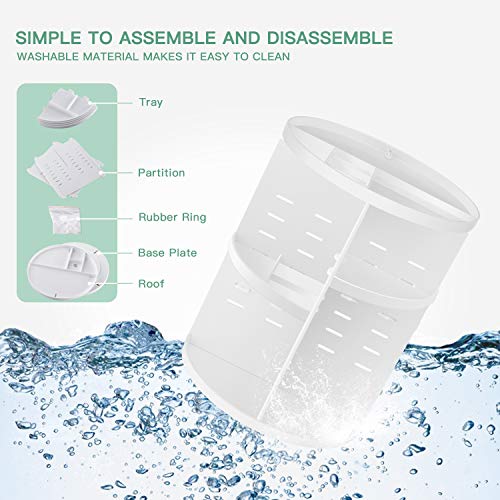 360 Rotating Makeup Organizer,DIY Adjustable Spinning Holder,Foldable Cosmetic Storage Display box,Large Capacity Make up Caddy Shelf,Fits Countertop Vanity and Bathroom (WHITE)