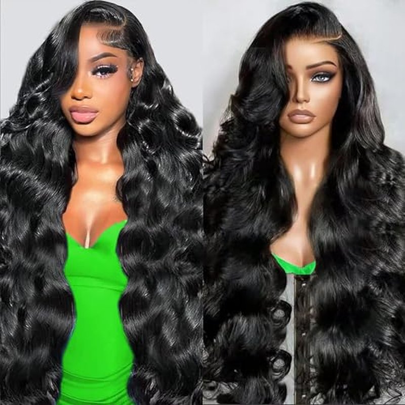 13x6 Lace Front Wigs Human Hair Pre Plucked, 180% Density Body Wave HD Transparent Lace Frontal Wigs with Baby Hair for Women, Glueless Wig, Natural Black, 26 Inch