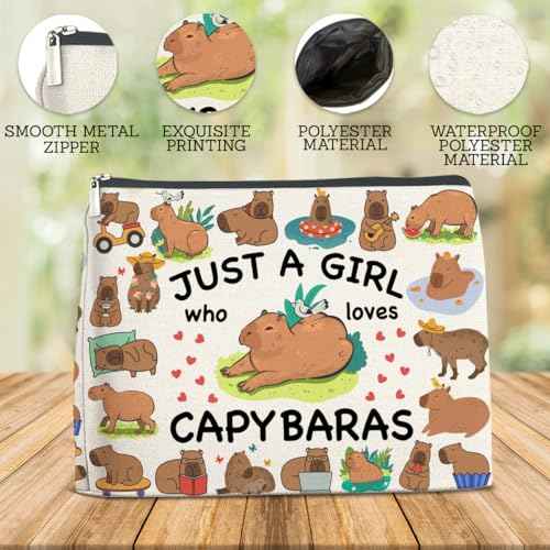 Animal Lovers Gifts Makeup Bag for Teen Girls Women, Birthday Christmas Gift for Capybaras Lovers Pet Owner Sister Bestie Just a Girl Who Loves Capybaras Travel Toiletry Cosmetic Bag for Purse
