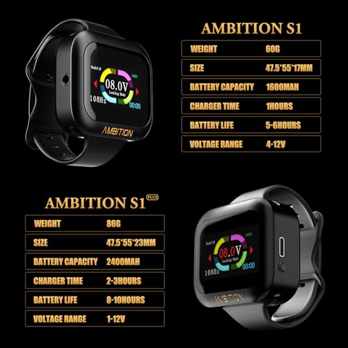 Tattoo Power Supply - Ambition S1 Plus Touch Screen Tattoo Battery Wristband Supply Portable RCA Tattoo 2400mAh Lithium Battery Pack with LCD Touch Display for Rotary Tattoo Machine