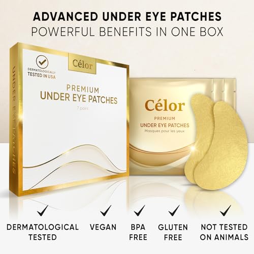 C?LOR Under Eye Patches Premium - Golden Under Eye Mask Enriched with Hyaluronic Acid, Caffeine, Tea Tree & Collagen, under eye Patches for Women & Men (7 Pairs)