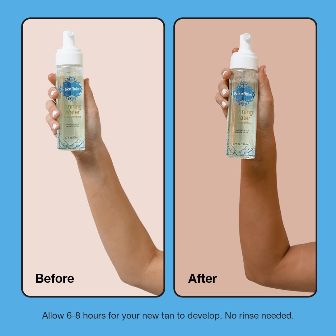 Fake Bake Foam Tanning Water Self Tanner Instant Glow with Hydrating Passion Flower Rejuvenation - Natural Looking Sunless Bronzing for Women & Men - 6.7 oz