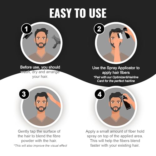 Hair Building Fibers for Thinning Hair, Black, 27.5g, Professional 5-in-1 Hair & Beard Styling Set with Applicator Pump, Hair Fibers Barber Enhancement Spray for Men & Women
