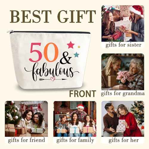 50th Birthday Gift For Her Women Wife Aunt Makeup Bag 50 Year Old Woman Cosmetic Bags Happy Birthday Gifts For Grandma Mother Mother'S Day Gift Christmas Gift Travel Makeup Bag