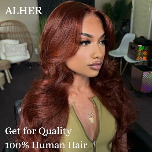 ALHER Reddish Brown Bundles Body Wave Human Hair 12A Brazilian Virgin Remy Wavy Hair 3 Bundles Auburn Brown Copper Red Colored Thick Sew In Weave 33B Color 10 12 14 Inch