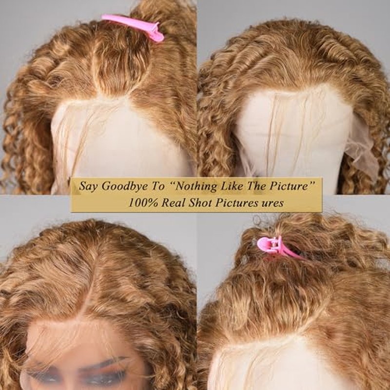 13X6 Honey Blonde Wig Human Hair 27#Color Deep Wave Lace Front Wig Human Hair Pre-Plucked Curly Blonde HD Lace Front Wig 180% Density For Women(starxiu)