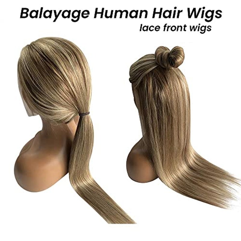 Highlight Ash Blonde Wig Human Hair 13x4 HD Balayage Glueless Wigs 150% Density Ash Brown to Platinum Blonde 18/60 with Brown Roots Highlights Lace Front Wigs Human Hair Pre Plucked 18 Inch for Women