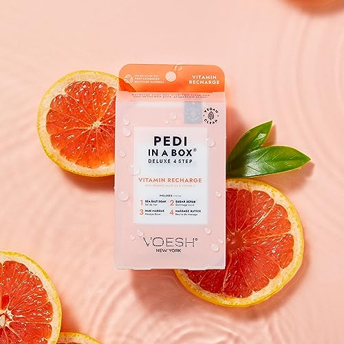 VOESH Pedi in a Box 4 Step Fruity Trio - 3 Pack of Mango Delight, Tangerine Twist & Vitamin Recharge Pedis, Home Pedicure, Vegan Foot Care, DIY Pedi