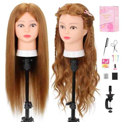 Mannequin Head with Human Hair 80% Real Hair 26-28'' Cosmetology Mannequin Head for Hairdresser Styling Practice on Braiding Manikin Doll Head with Free Clamp Stand and Tools (Blond)