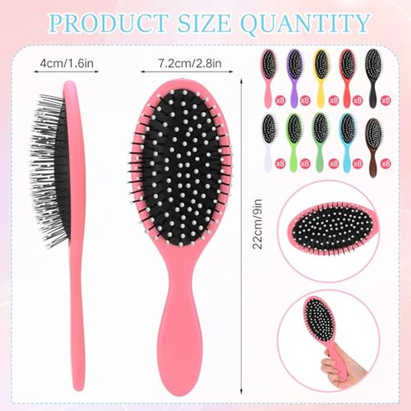 Suclain 80 Pieces Hair Brushes for Women Travel Detangling Brush Soft Bristles with Cushion Base Drying Detangler Small Hair Brushes for Women, 10 Colors