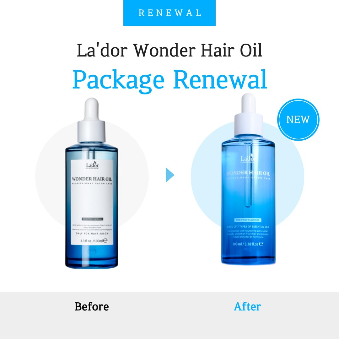 LA'DOR LADOR Wonder Hair Oil Anti Frizz Leave-In Lightweight Protein Coditioner - Squalane Argan Avocado Oil for Dry Static Damaged Bleached Hair Defrizz Heat Protectant Treatment 3.3 Fl Oz Korean