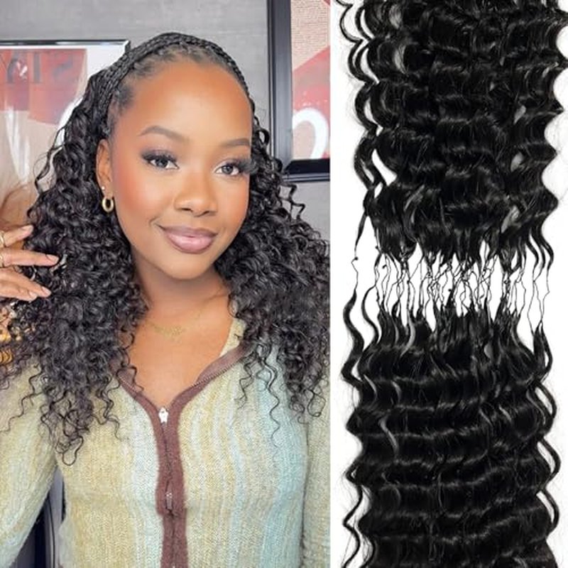 Feather Human Hair Crochet Bundles Knotless Deep Loose Wave Extensions Lightweight Micro Twists Pre Separated Crochet Hair For Braiding Curly 14Inch 120g 100Strands