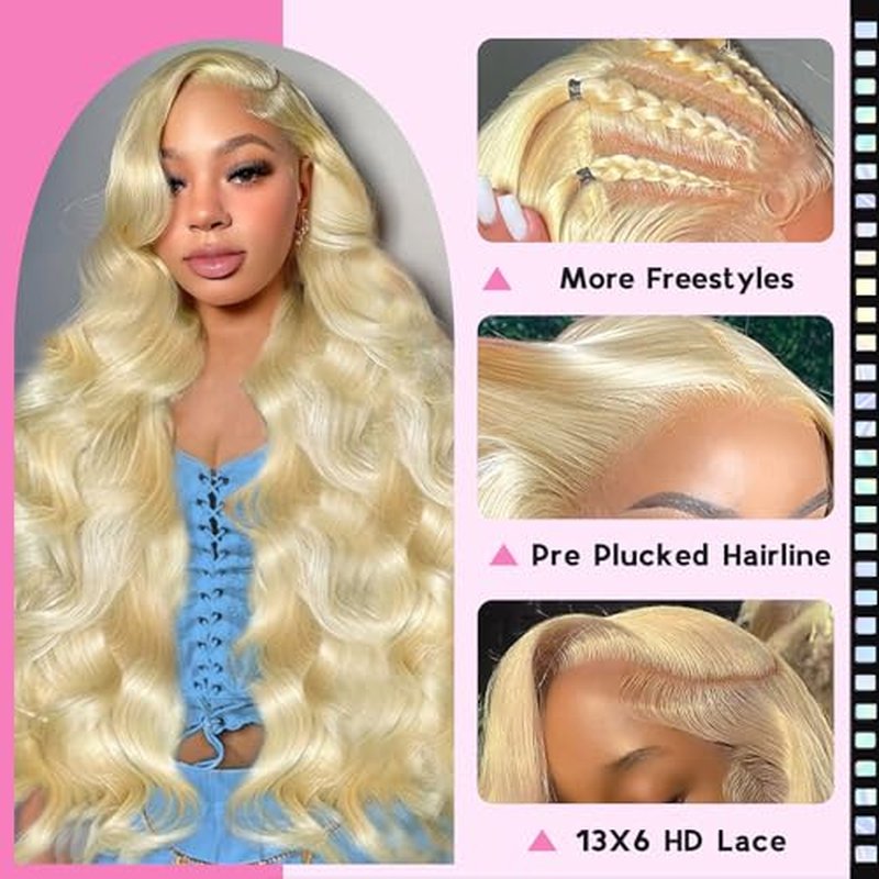 30 Inch 613 13x6 Lace Front Wig Human Hair Blonde Wig Human Hair 200 Density Blonde Body Wave Lace Front Wigs Human Hair Pre Plucked 613 HD Lace Frontal Wig