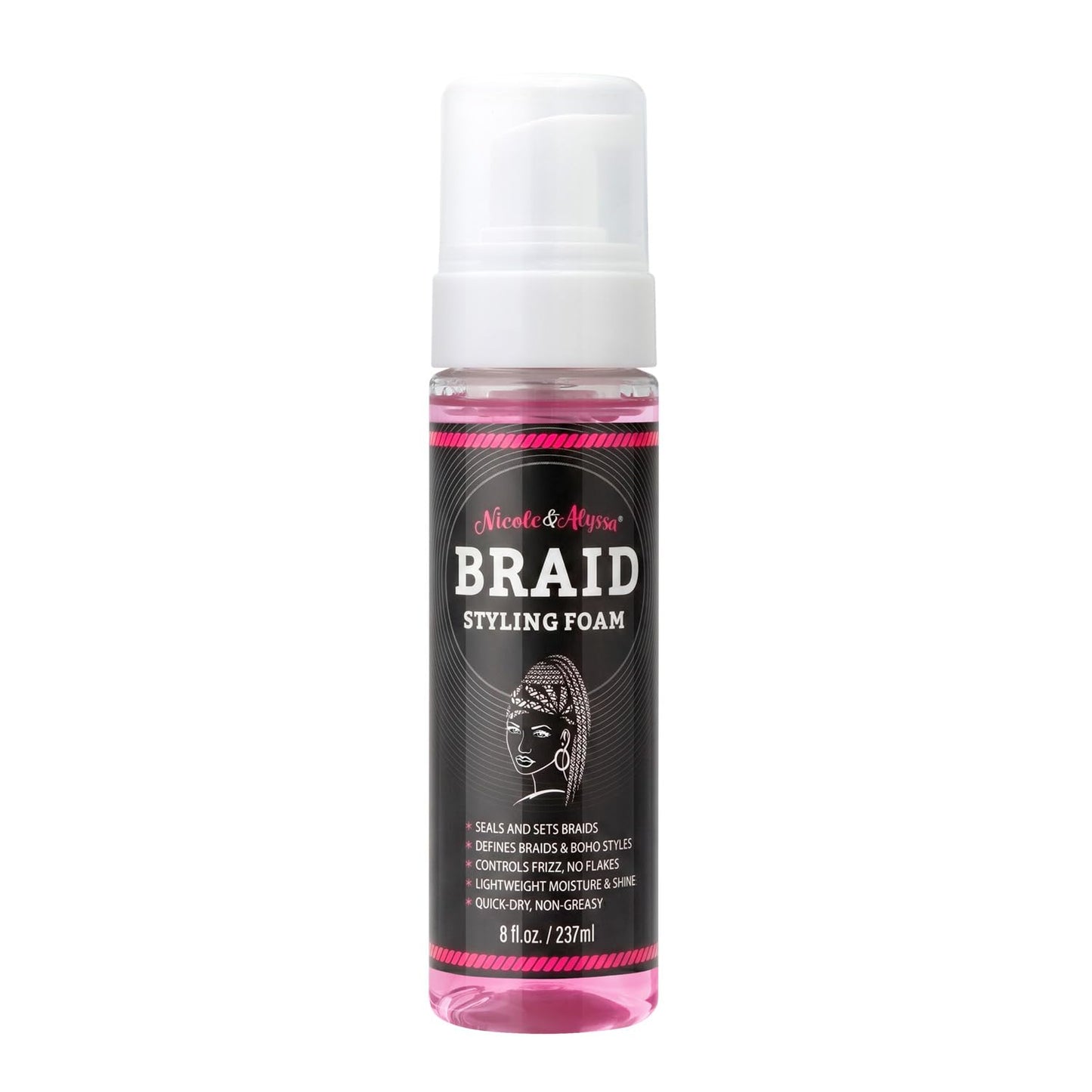 Nicole & Alyssa Braid Styling Foam 8oz – Extra Hold Foam Mousse for Braids, Boho Braids, Crochet Styles, Twists & Locs – High Shine, Flake-Free & Lightweight
