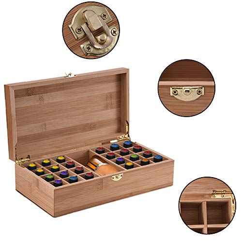 VolksRose Essential Oil Box Organizer, Premium Multi-Tray Essential Oils Storage Container Holds 25 Bottles, Natural Bamboo Aromatherapy Holder Carrying Case (5mL - 20mL)&100ml