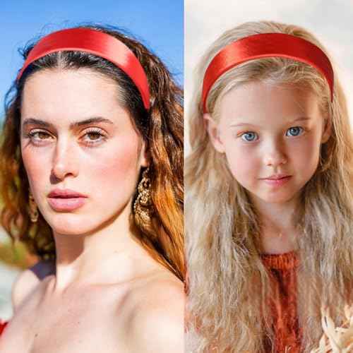 Red Headband for Women 1.5 Inch Wide Headband Non Slip, Fashion Plain DIY Head Band Wide Hair Band for Girls Gift Holiday Hair Accessories Christmas Halloween Cosplay