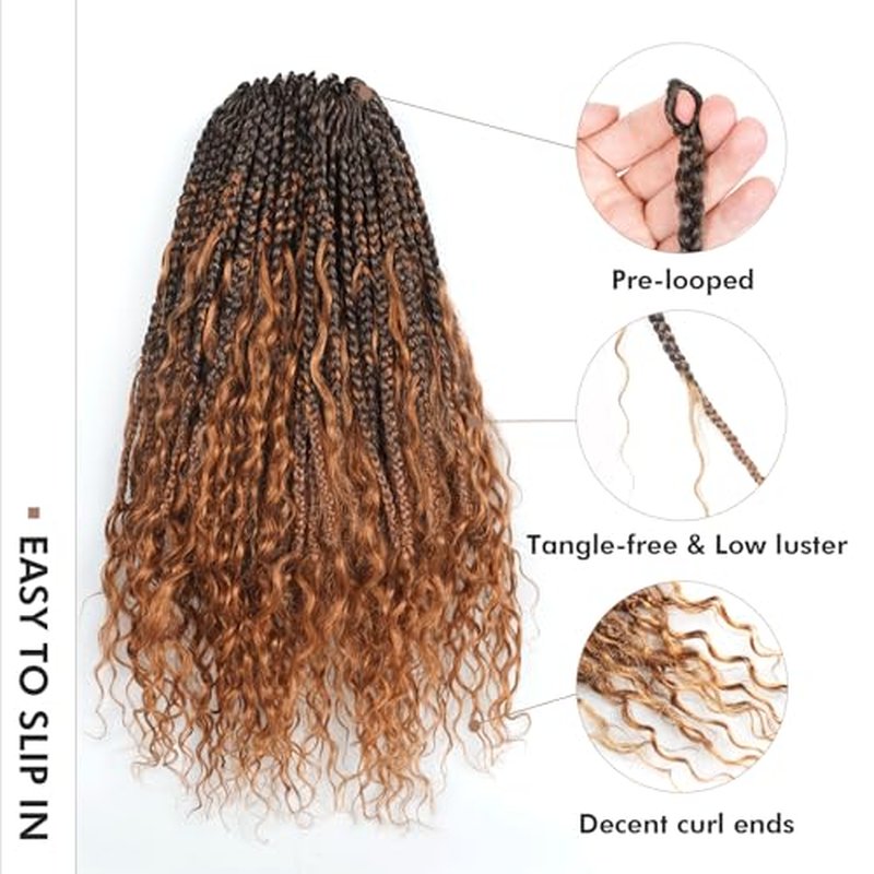 ToyoTress Boho Crochet Braids Human Hair - 12 Inch 8 Packs (96 Strands) Handmade Pre-Looped Crochet Hair For Black Women, Ombre Brown Pre-Twisted Short Bob Human Braiding Hair (12 Inch, T30-8P)