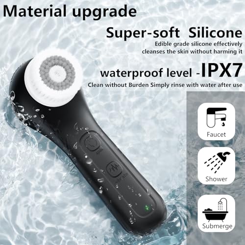 Vibrating and Rotating Face Scrubber, Waterproof Rechargeable Facial Cleansing Brush, 8 Modes Face Brush for Exfoliating and Massaging, for Removing Blackhead£¨Matte Black£©