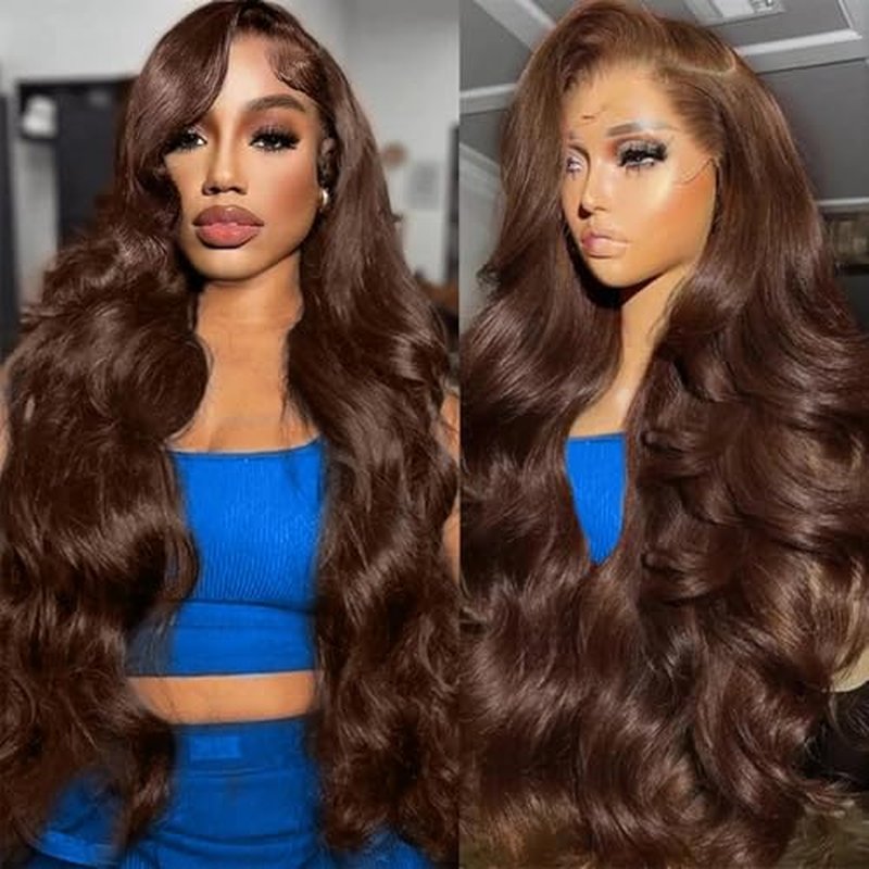 32 Inch Chocolate Brown Lace Front Wig Human Hair HD 13x4 Body Wave Lace Wigs Human Hair Colored #4 Glueless Wigs Human Hair Pre Plucked With Baby Hair 200% Density #4 colored