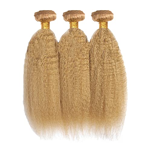 26 28 30 Inch Honey Blonde Bundles Color #27 Kinky Straight Human Hair Extensions Brazilian Virgin Hair 3 Bundles Hair Weave