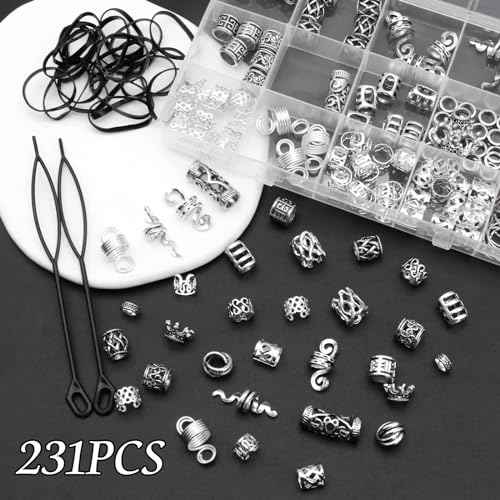 NAISKA Vikings Hair Jewelry for Braids 231Pcs Norse Runes Tube Beads Cross Snake Loc Dreadlock Accessories Non-Piercing Ear Cuffs Locs Jewelry for Women